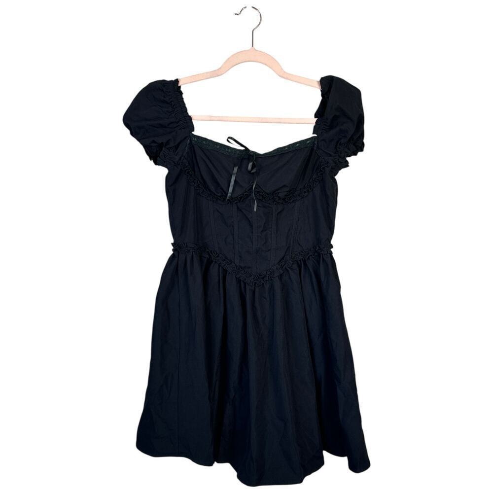 Goth Black Mini Dress Milkmaid Corset Back Size Medium Alternative Cottagecore